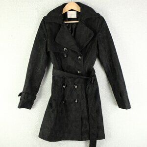 Carla Giannini Trench Coat Womens Small Black Double Breasted Floral Belted